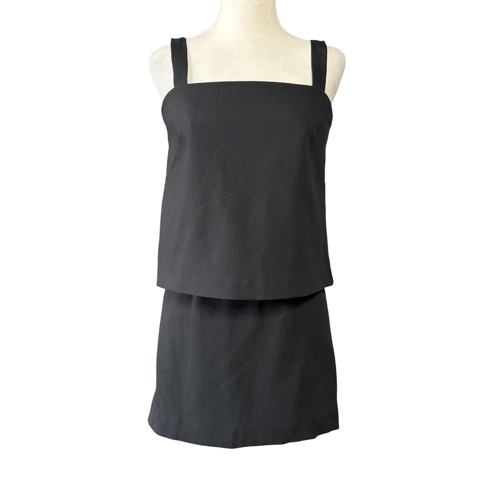 Milly Womens‎ 0 Black Layered Square Neck Sheath Mini Cocktail Dress